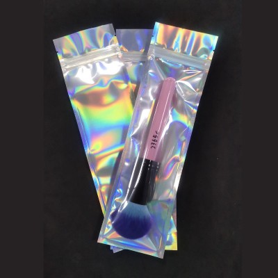 Holographic Aluminum Foil Mylar Ziplock Bag with One Side Clear For Makeup Brush 75x260mm*